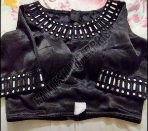 Black Mirror Work Mashru Silk Blouse