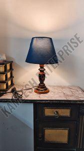 Conical Blue Cotton Shade Wooden Base Table Lamp