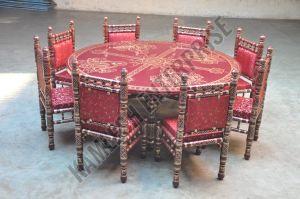Eight Seater Sankheda Dining Table Set with Round Table