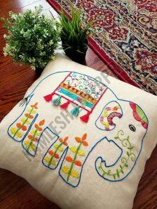 Elephant Design Hand Embroidered Cushion Cover