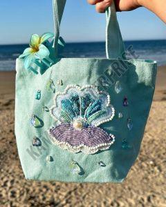 Embroidered Clamshell Canvas Tote Bag