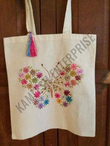 Embroidered Off White Canvas Tote Bag