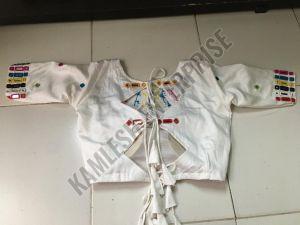 Embroidered White Khadi Cotton Blouse