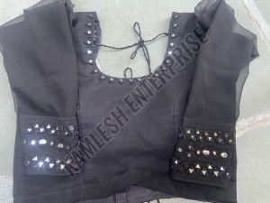 Grey Mirror Work Full Sleeve Blouse