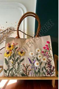 Hand Embroidered Floral Tote Bag
