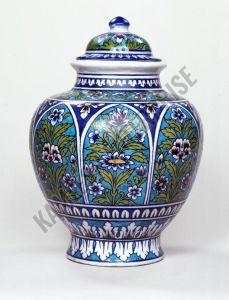 Hand Painted Jaipur Blue Pottery Lidded Jar