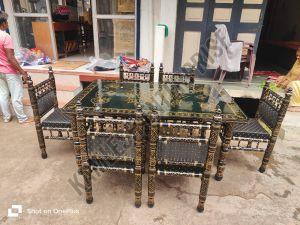 Handcrafted 6 Seater Wooden Dining Table with 6 Wooden Chair