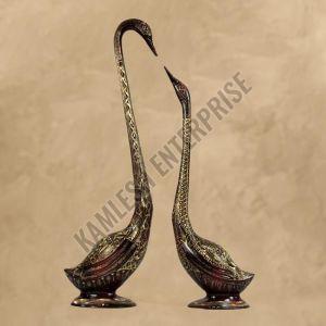 Handcrafted Brass Swan Pair Statue