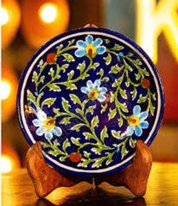 Handcrafted Jaipur Blue Pottery Decorative Wall Plate