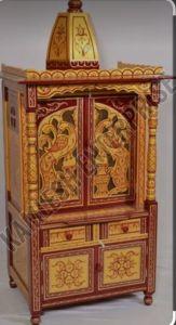 Handcrafted Wooden Temple with Peacock Design
