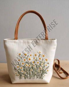 Embroidered Off White Canvas Tote Bag