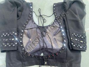 Grey Mirror Work Full Sleeve Blouse