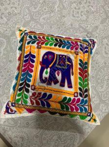 Elephant Design Hand Embroidered Cushion Cover