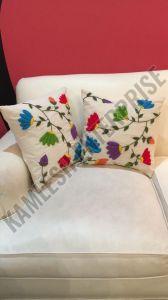 White Embroidered Floral Cushion Cover