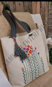 Jute Floral Embroidered Shoulder Bag