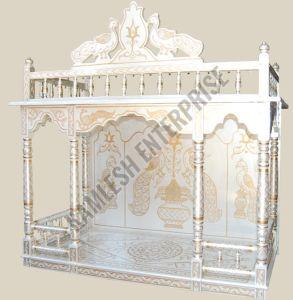 Silver Rectangular Wooden Pooja Ghar