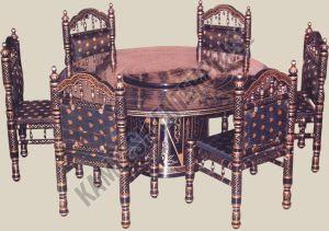Six Seater Sankheda Dining Set with Round Table
