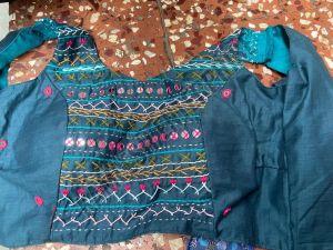 Teal Cotton Lambani Embroidered Blouse