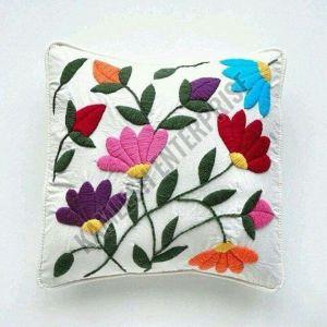 White Embroidered Floral Cushion Cover