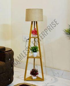 Wooden Tripod Floor Lamp with 3 Shelves