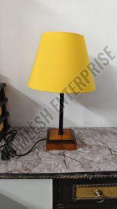 Yellow Fabric Table Lamp with Wooden Base