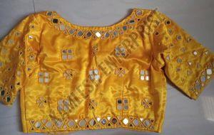 Yellow Mirror Work Satin Blouse
