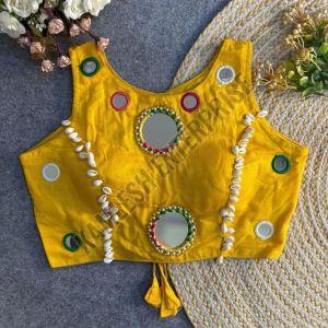 Yellow Navratri Special Rayon Cotton Sleeveless Blouse