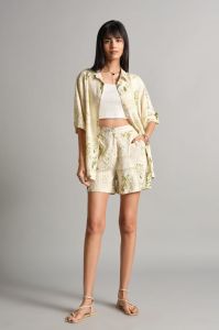 Beige Printed Co-ord Set Shorts