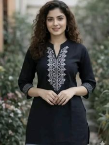 Black Embroidered Work Short Kurti