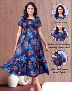 Blue Floral Printed Fit and Flare Midi Dress