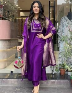 Designer Chanderi Embroidered Suit Set