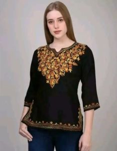 Embroidered Full Sleeves Cotton Short Kashmiri Kurti