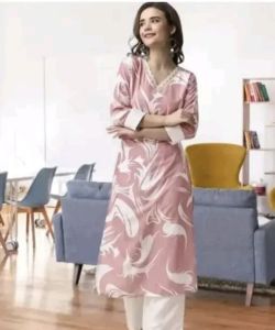 Floral Print V Neck Kurti Set