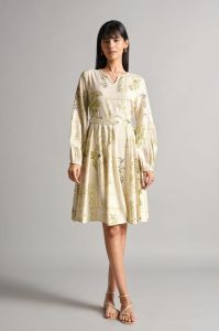 Green Floral Printed A Line Mini Dress