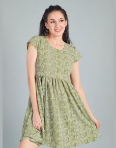 Green Printed Short Sleeve Mini Dress