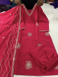 Lace Work V Neck Cotton Suit Set