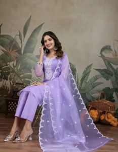 Light Purple Embroidered Cotton Suit Set