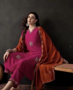 Magenta Embroidered Cotton Suit Set