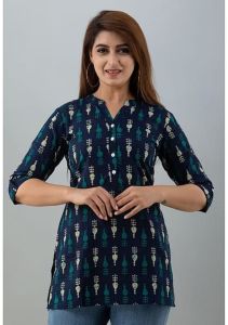Navy Blue Printed Short Kurti