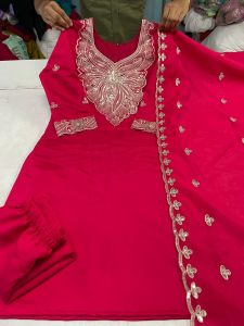 Pink Embroidered A Line Suit Set