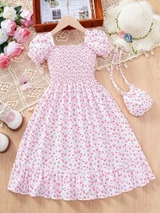 Pink Floral Printed Fit and Flare Midi Dress