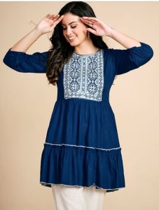 Royal Blue Embroidered Short Kurti