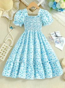 Sky Blue Floral Printed A Line Mini Dress