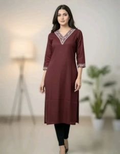 Solid V Neck Kurti Set
