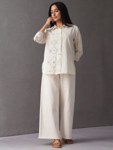 White Cotton Embroidered Co-ord Set