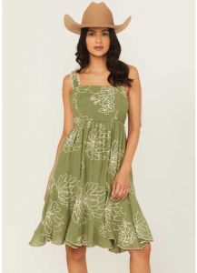 Women Embroidered Tie Strap Mini Dress