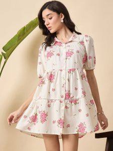 Women Floral Printed Puff Sleeve Mini Dress