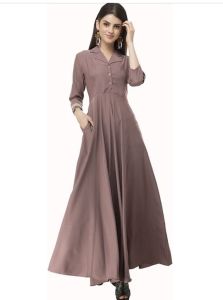 Women Pink Crepe Soild A Line Dress
