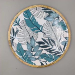 10 Inch Leaf Design Round Wooden Plate
