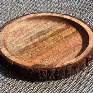 10 Inch Round Wooden Bark Platter